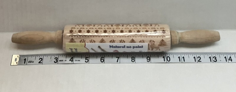 Natural Raw Wood Slender Rolling Pin Decorative Varied Christmas Designs 13.5” gallery