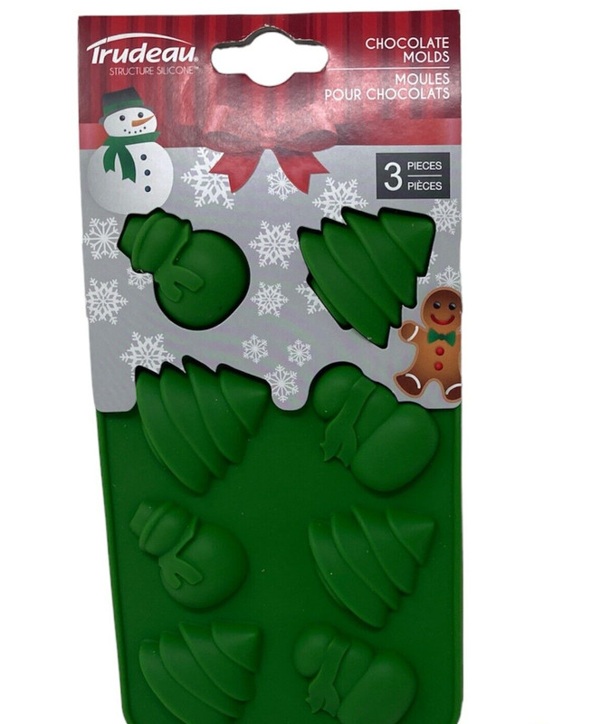 Trudeau Christmas Holiday 3 Pc Silicone Mold Chocolate Candy Baking Makes 24