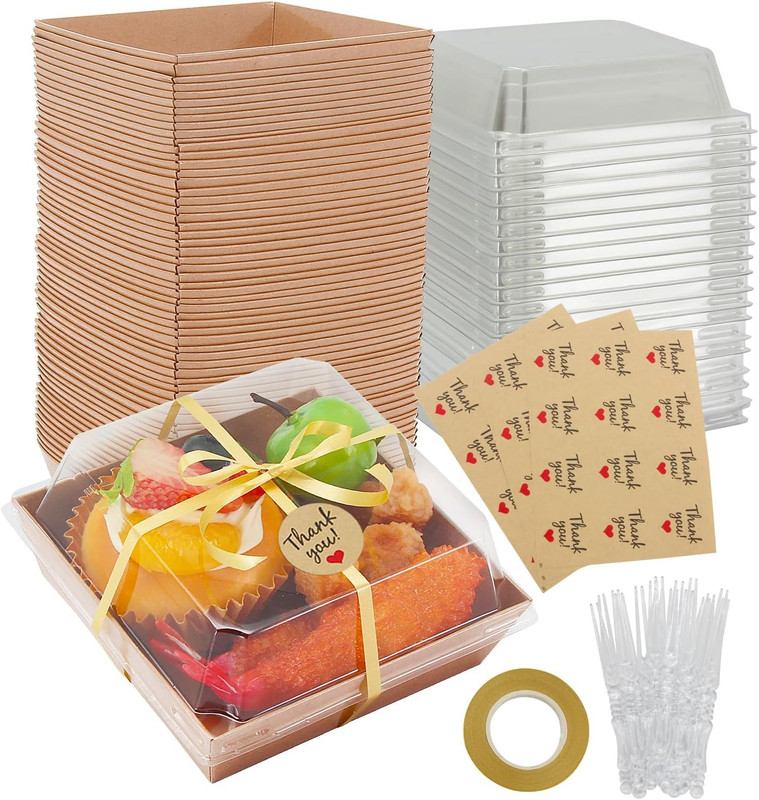 60 Pack Mini Charcuterie Boxes with Clear Lids – Paper Dessert Boxes to Go with
