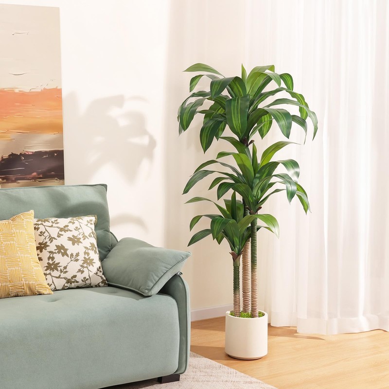 Oakred Artificial Dracaena Tree 5Ft Tall Fake Dracaena Plants White Planter gallery