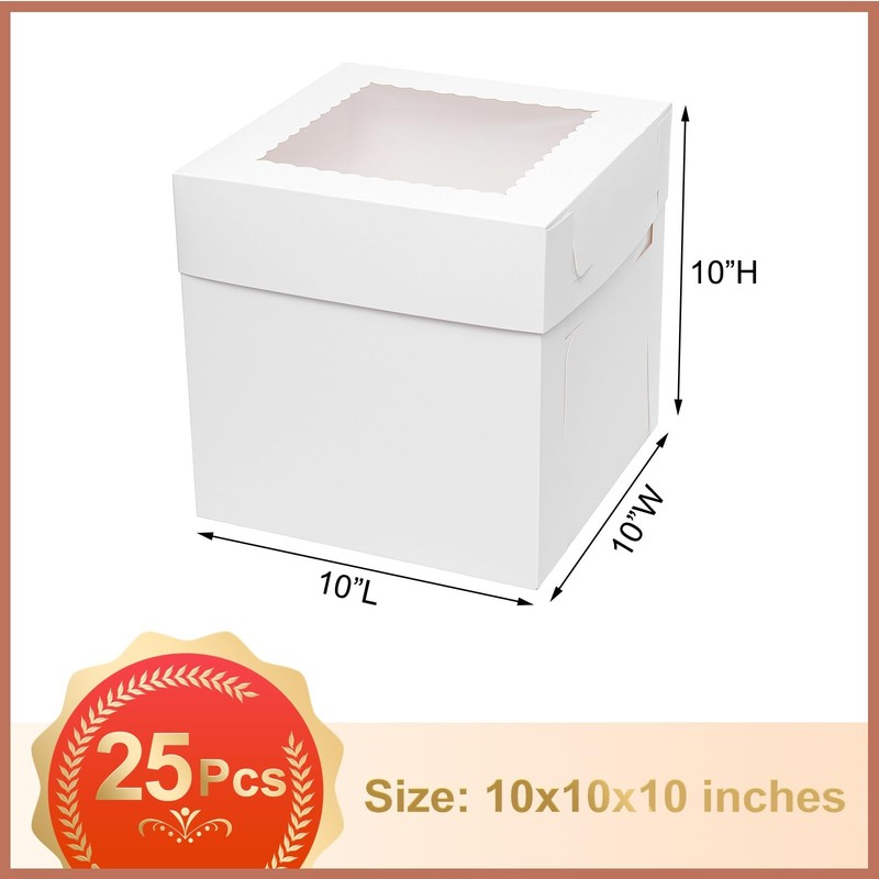 25 PCS Tall Cake Boxes 10x10x10 Bakery Window White Large Cardboard gallery