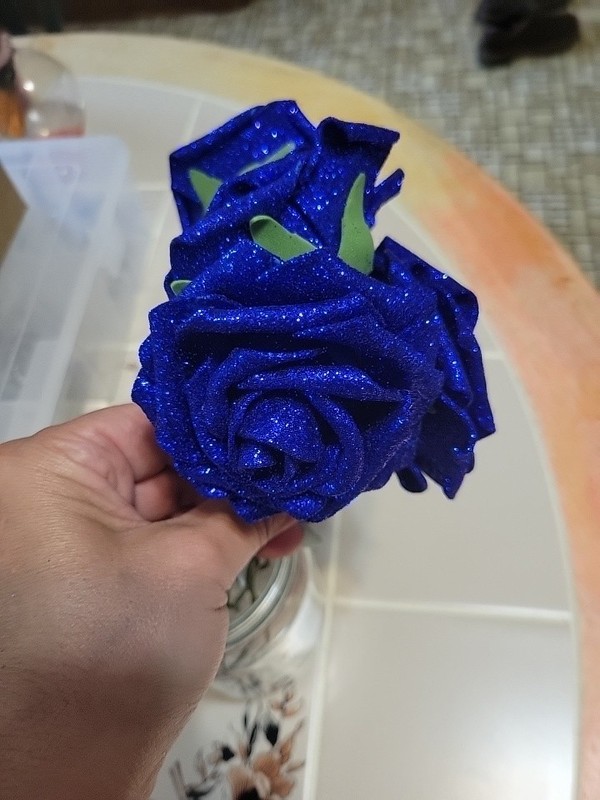 22 pcs Glitters Roses Artificial Flowers, F Roses with Stems, Blue N&T Neiting