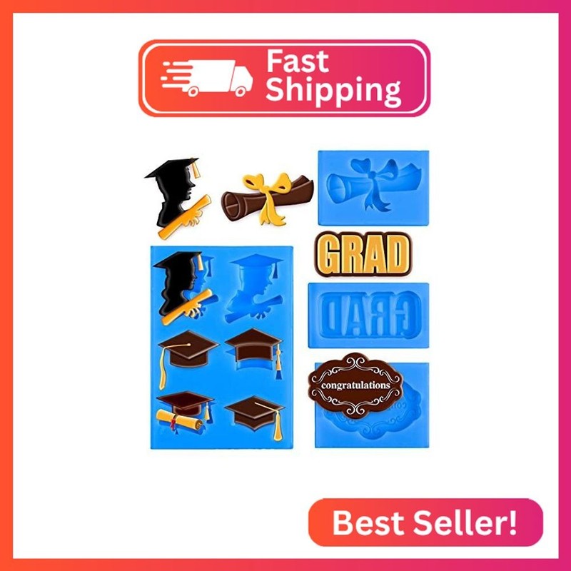 Whaline 4 Pack 2026 Graduation Mini Fondant Molds Silicone Graduation Cap Diplom
