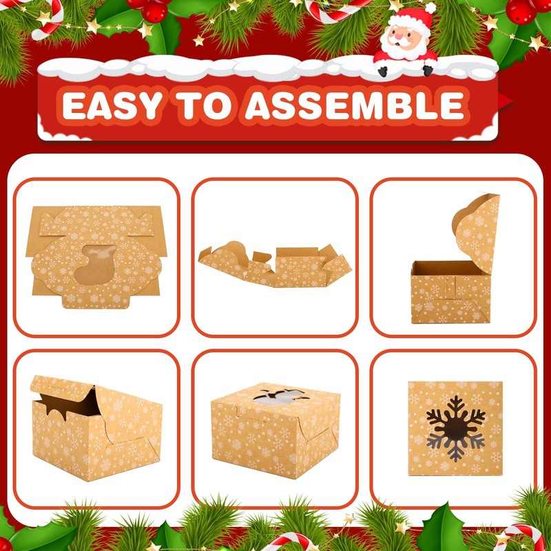 24 PCS Christmas Cookie Boxes 6x6x3 Inches Brown Bakery Window Small Treat gallery