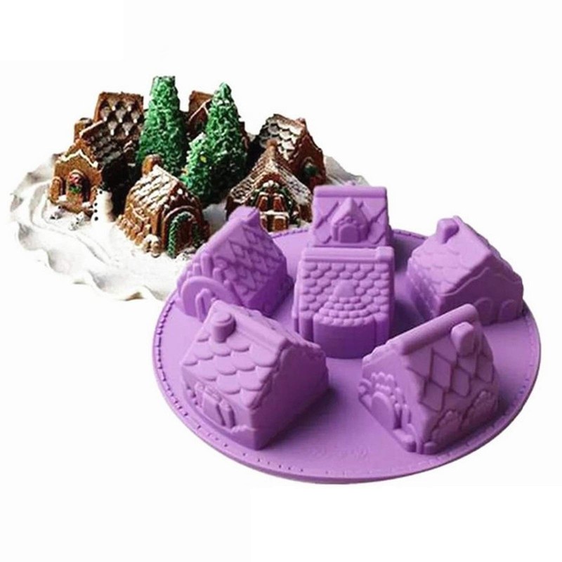 1 Pack Silicone Mold, 6 Cavity Non-Stick Cozy Village Baking Pan, Mini Christ…