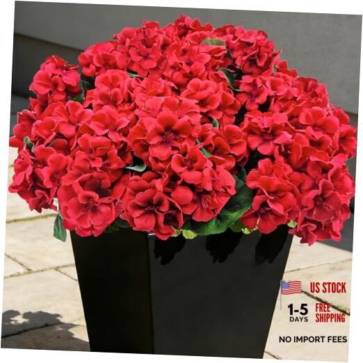 8 Bundles Artificial Geranium Flowers for Outdoors UV Resistant Silk Fake Red