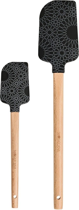 Silicone Spatula set of 2 with wooden handle and stunning pattern (Bla)