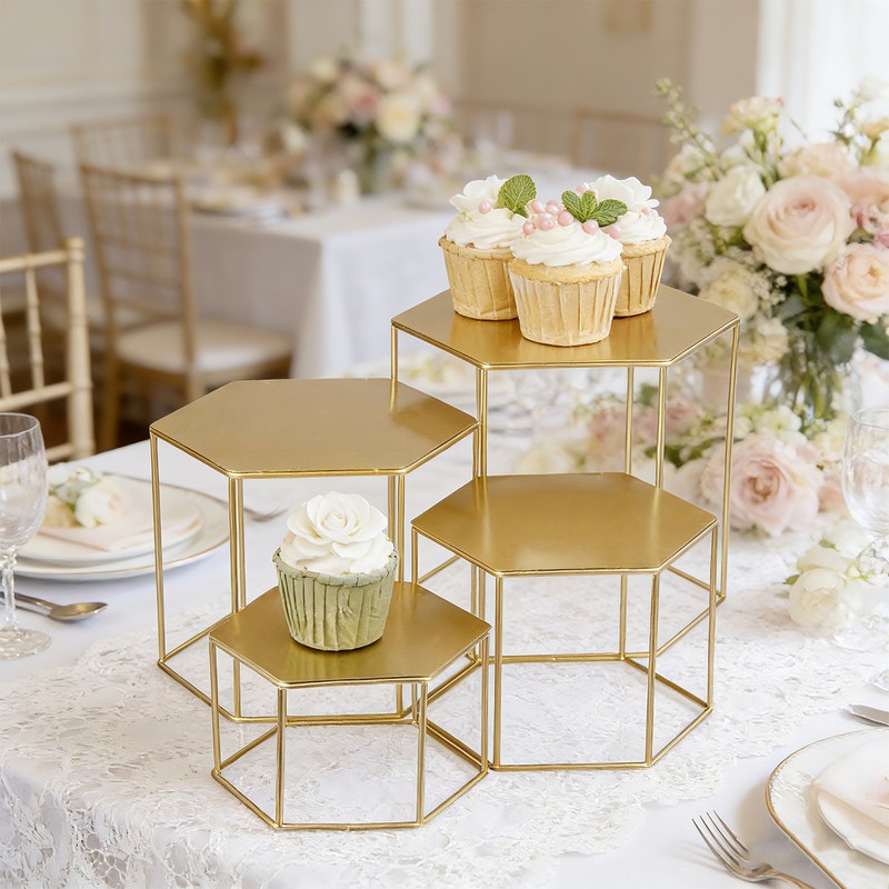 4 Piece Gold Dessert Table Display Set,Metal Cake&Cupcake Stands for Party Decor gallery