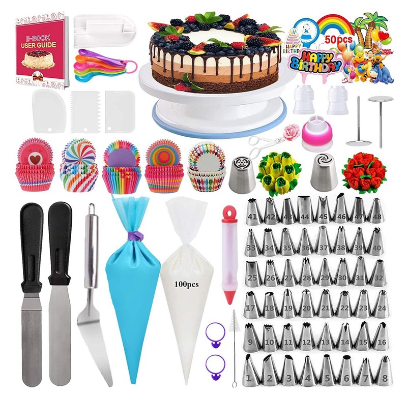 322PCS Cake Decorating Kit with Cake Turntable, 48 Numbered Icing Piping Tips…