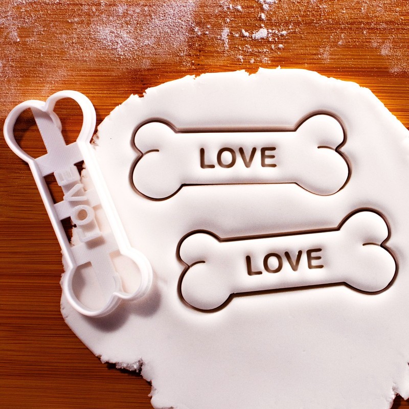 I WOOF U & LOVE Dog Bone Cookie Cutters Set (3.5") - homemade pet treats canine gallery