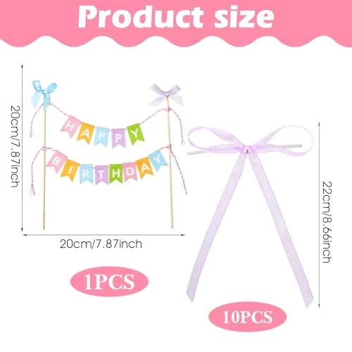 11 Pcs Happy Birthday Cake Topper Banner Bow Ribbon Cake Topper gallery