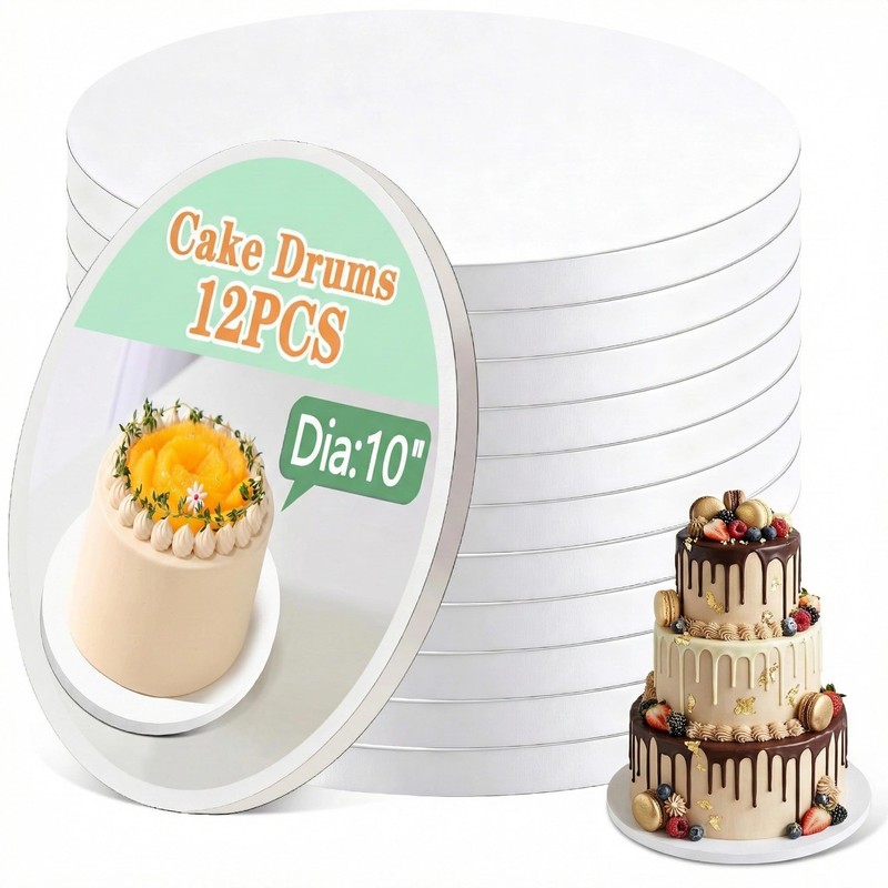 12 PCS 10 Inch Round Cake Boards FoodGrade 1/2″ Thick Drums Greaseproof