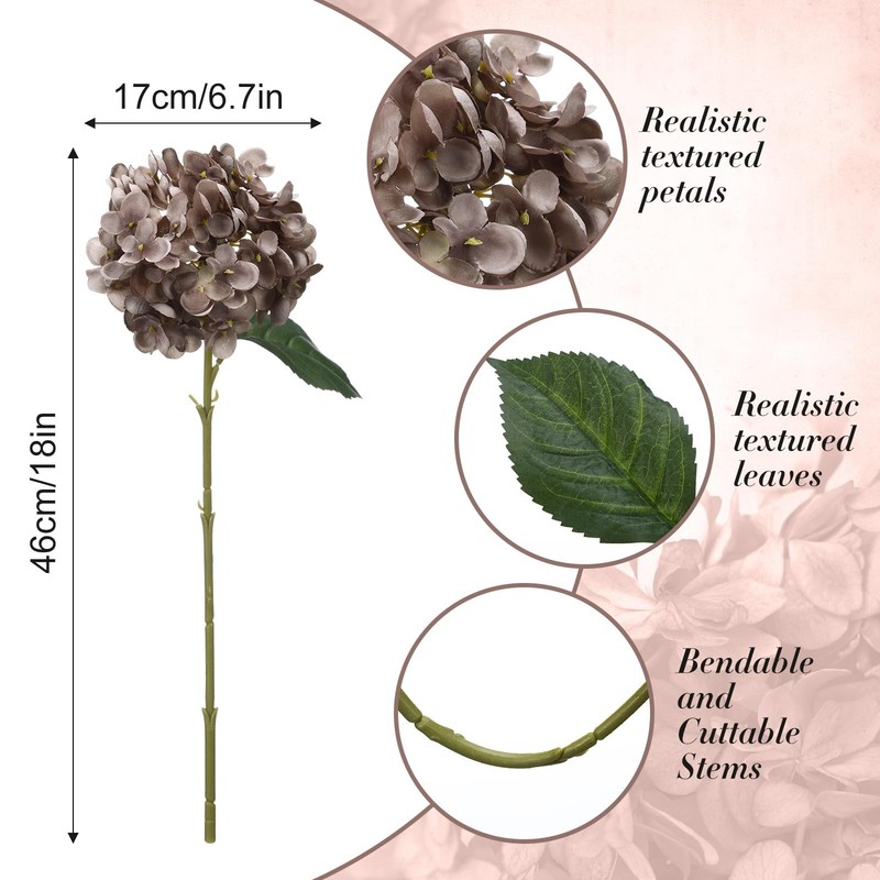 Suncalla 8 Pcs Coffee Brown Hydrangea Artificial Flowers 18 Inch Summer Faux gallery