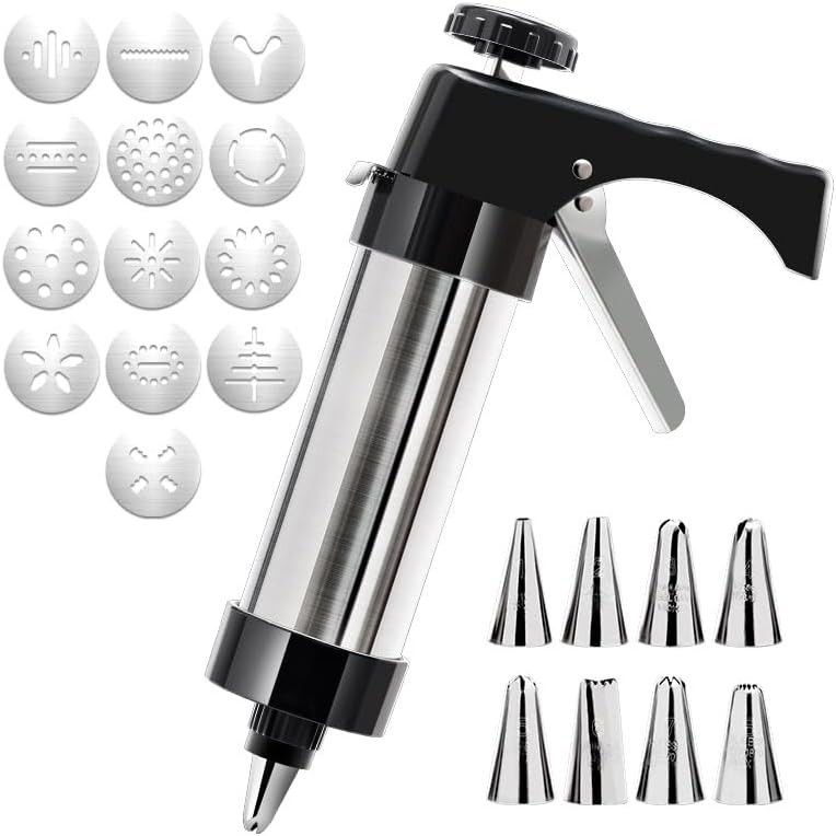 Cookie Press Gun Kit with 13 Stainless Steel Discs, Cookie Press Gun Kit