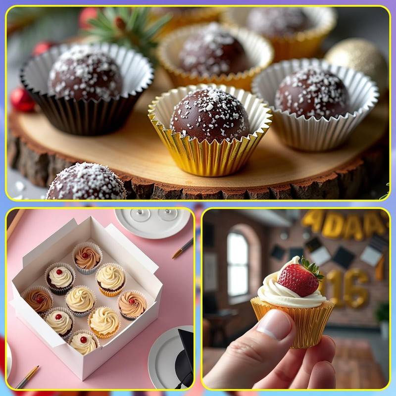 400pcs Graduation Mini Foil Cupcake Liners Golden Silver Black Cupcake Baking... gallery