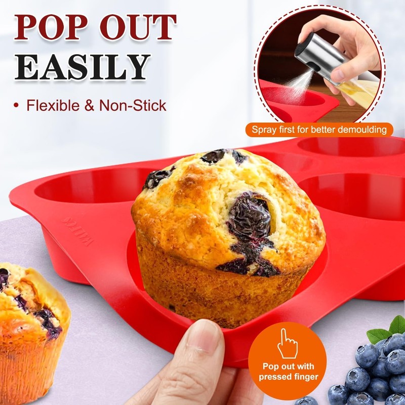 Walfos Silicone Texas 1 Pc: 6 Cups, Jumbo, Jumbo Muffin Pan (6Cup, 1Piece) gallery