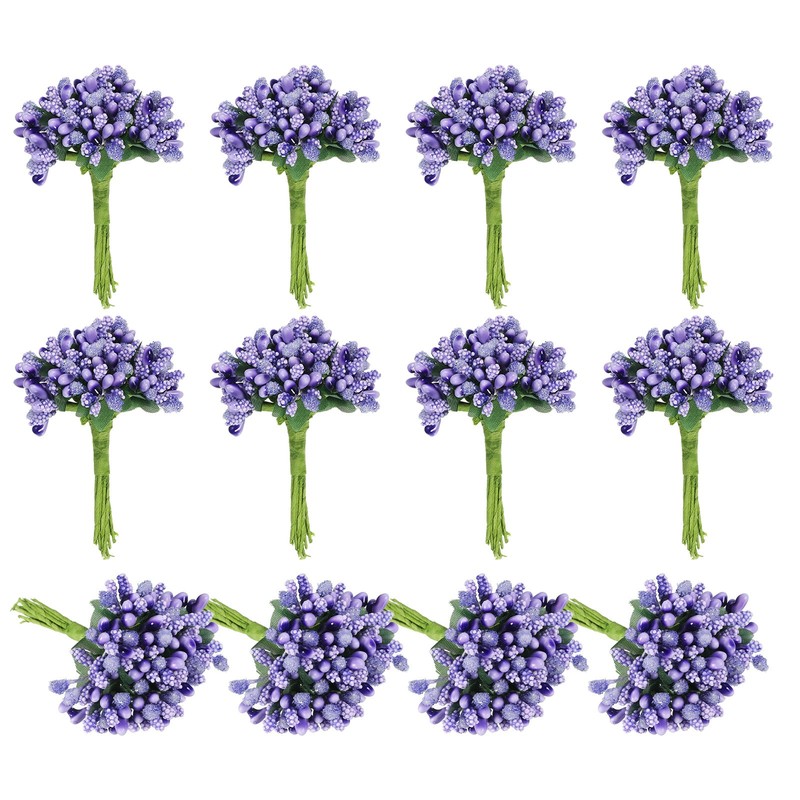 144Pcs Mini Artificial Pip Berry Picks Bunch, Fruit Flower Stamens, Purple