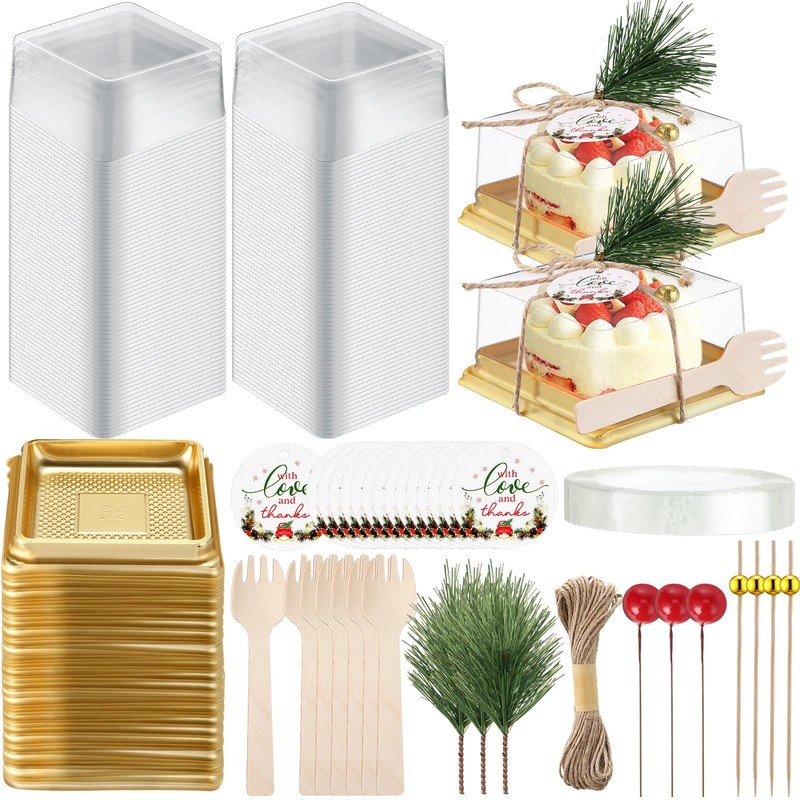 Maxdot 300 Pcs/50 Set Small Bakery Boxes with Clear Lids, Disposable Mini Des…