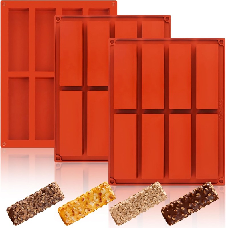 3Pcs Silicone Granola Bar Mold, 8-Cavity Rectangle Protein Bar Mold Silicone