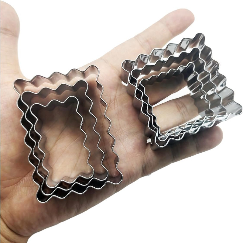 6Pcs Scalloped Cookie Cutter Set, 2 Inch Square & 2.5 Inch Small Rectangle, Jagg
