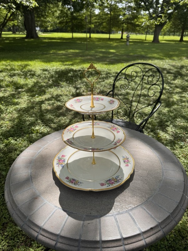 Castleton China 3-Tier Porcelain Floral Cake Stand Metal Handle gallery