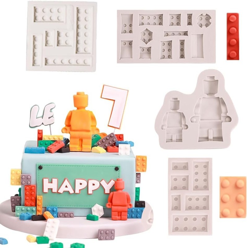 4pcs Building Blocks Robots Fondant Mold for Cake Decorating,Silicone Molds for