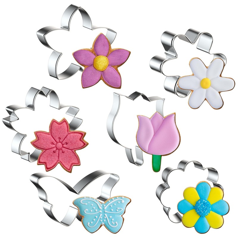 FUSOTO 6PCS Flower Cookie Cutter Set, 3 Inches Flower Shaped Cookie Cutter-Da...