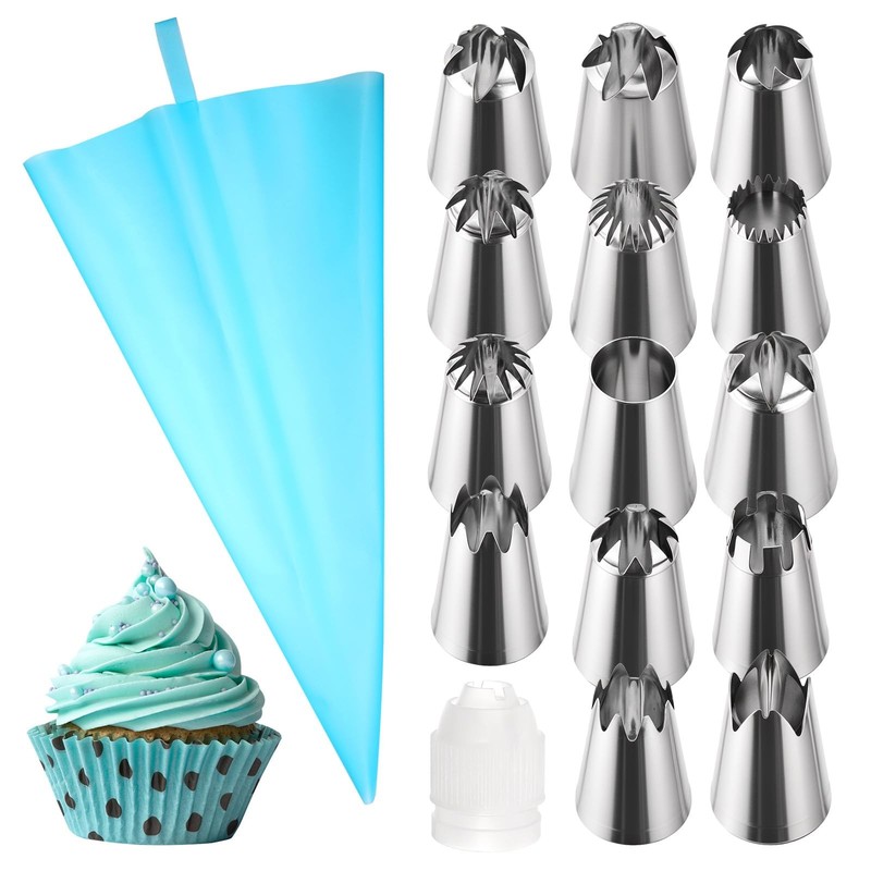 12PCS Large Piping Tips Set, Stainless Steel Frosting Tips with Reusable Past…