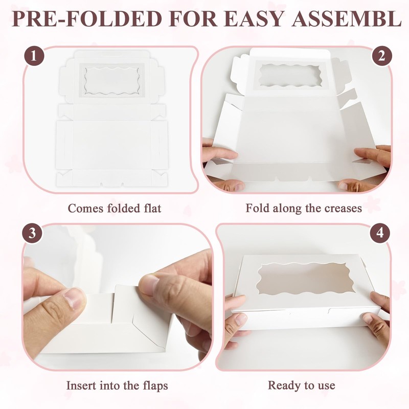 MTOPHLS 20 Pack White Cookie Boxes with Clear Window, 7" x 4 3/8" x 1 1/2" Ba... gallery