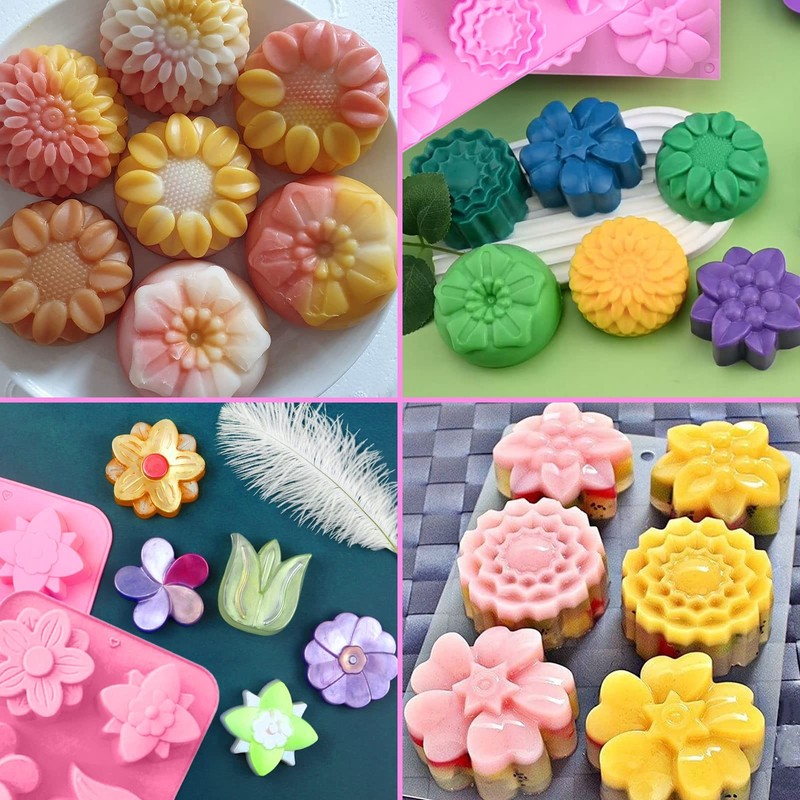 Silicone Soap Molds, different Cavities Mold with 3 Pcs Flower 1 gallery