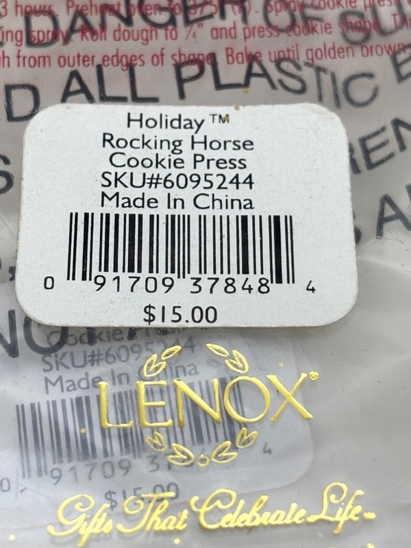 2 New Lenox Cookie Press Ornament Teddy Bear & Rocking Horse Ribbon for Hanging gallery