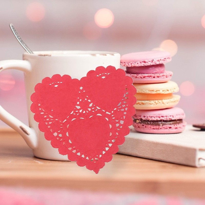 4 Inch 260pc Valentine's Day Heart Doilies Paper Placemats Bulk for Cake, Desert gallery