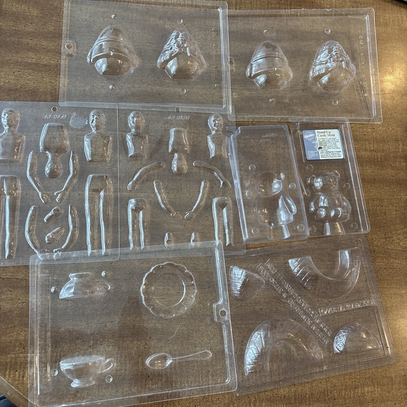 LOT of 7 candy chocolate molds Humpty Dumpty Panda Sombrero Tea Party Man Boy