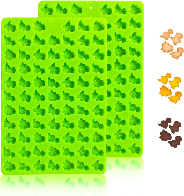 2 PCS Gummy Dinosaur Candy Molds Silicone 152 Cavity Dinosaur Mini Silicone Mol