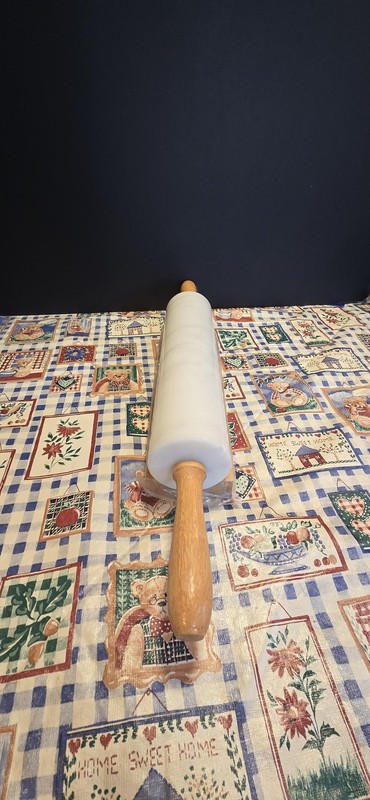 Gourmet Kitchen White Marble Rolling Pin Wood Handles Cradle Stand Baking Pastry gallery