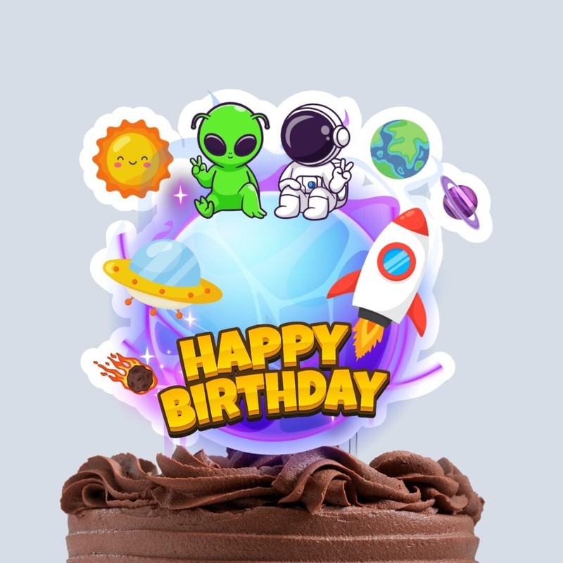 Outer Space Cake Topper – Alien & Astronaut Birthday Party + 12x Cupcake Toppers gallery