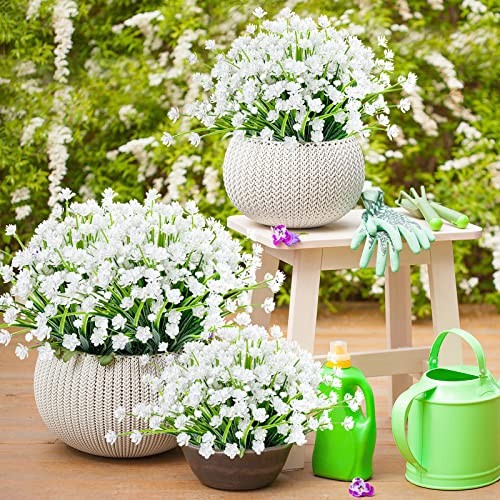 20 Bundles Artificial Flowers for Outdoor Outside Spring 20 PCS Pure White gallery