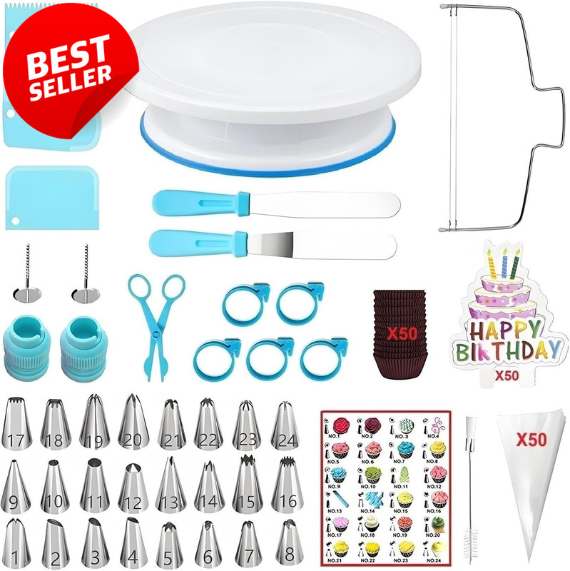 193PCS Cake Decorating Kit Turntable Piping Tips Bags Spatulas Blue – US