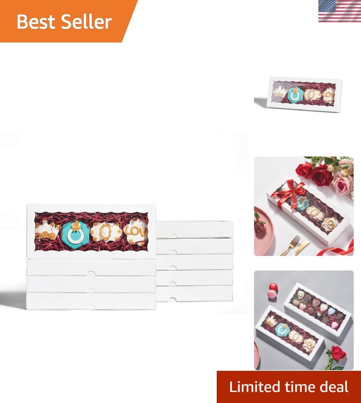 100PCS 12 x 5 x 1.5 inches Auto-Popup One Piece Cookie Boxes with Window, Ba…
