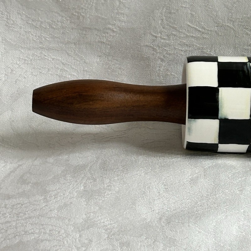 Mackenzie Childs COURTLY CHECK Ceramic & Wood Handle ROLLING PIN NEW m26-5 gallery