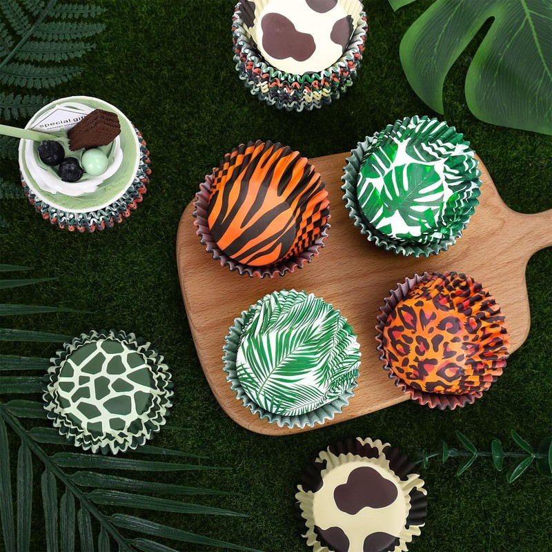 Whaline 600Pcs Tropical Hawaiian Themed Cupcake Liners Animal Print Leopard Z... gallery