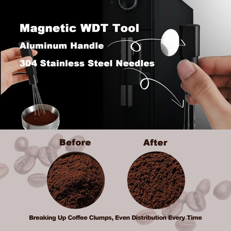 Espresso Accessories 54mm Spring Loaded Tamper Kit, 5-Piece Set 54mm, Black gallery