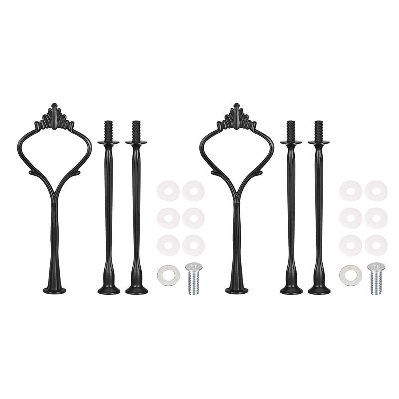 2 Set Cake Tray Stand Handle Plate Hardware Fitting 3-Tiers Mini Crown Black