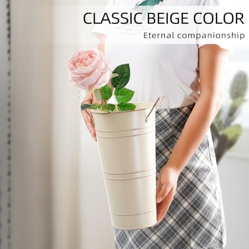 10.62 Inch Galvanized Metal Vases Farmhouse French 10.62in Medium Beige 4pcs gallery
