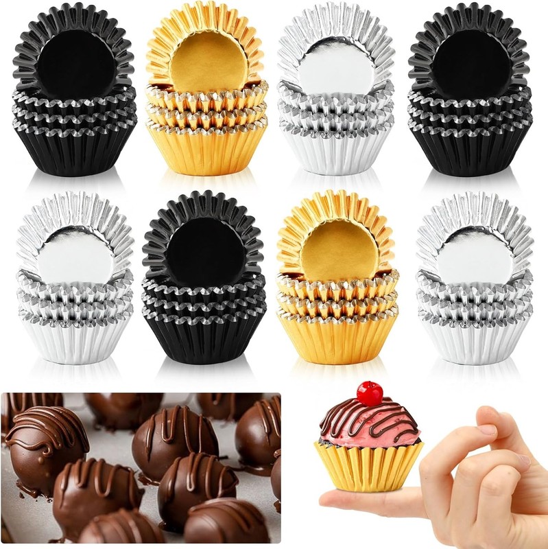 400pcs Graduation Mini Foil Cupcake Liners Golden Silver Black Cupcake Baking