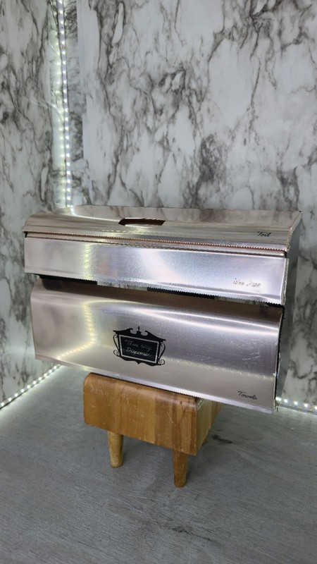 1950s West Bend Pink Aluminum 3-way Dispenser For Foil, Paper Towels & Wax Paper