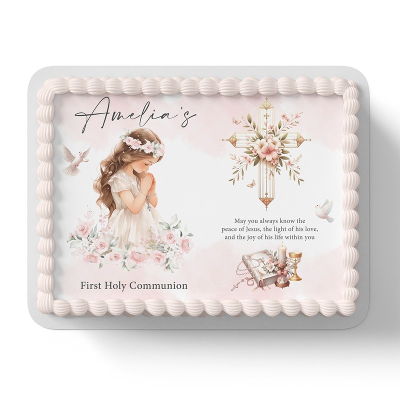 First Holy Communion A4 A3 Square Personalised Edible Icing Cake Topper