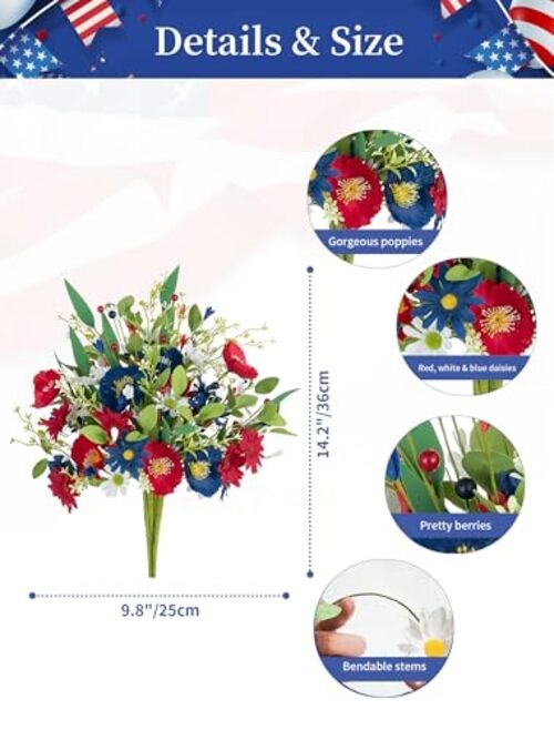 Red White and Blue Flowers: 4 Bundles Fake Flowers 4th of July Patriotic gallery
