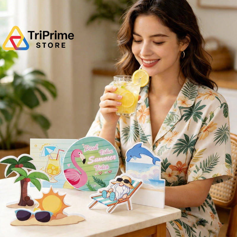 12 pcs Summer Tiered Tray Decor, Decorations for Home,Beach Multicolor gallery