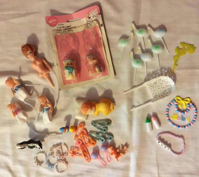 Vintage Lot of 42 Pieces Cake Toppers and Picks Baby Shower Gender Reveal